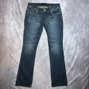 G By Guess Low Rise Bootcut Metallic Gold Embellished Embroidered Jeans Size 28